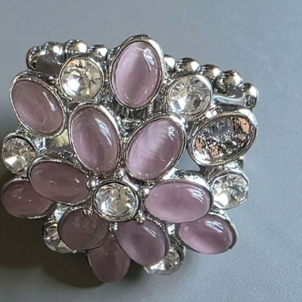 Pink and Silver Stretch Floral Ring